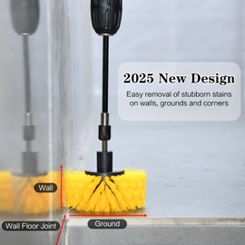 2pcs Drill Brush Attachment Set for Tile Grout Lines, Bathroom, Showers, Tile, Tile Seams, Bathtubs (Yellow)
