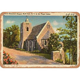 10 x 14 METAL SIGN - New York Postcard - Garrett Memorial Chapel, Bluff Point, N. Y. in the Finger Lakes. - Vintage Rusty Look