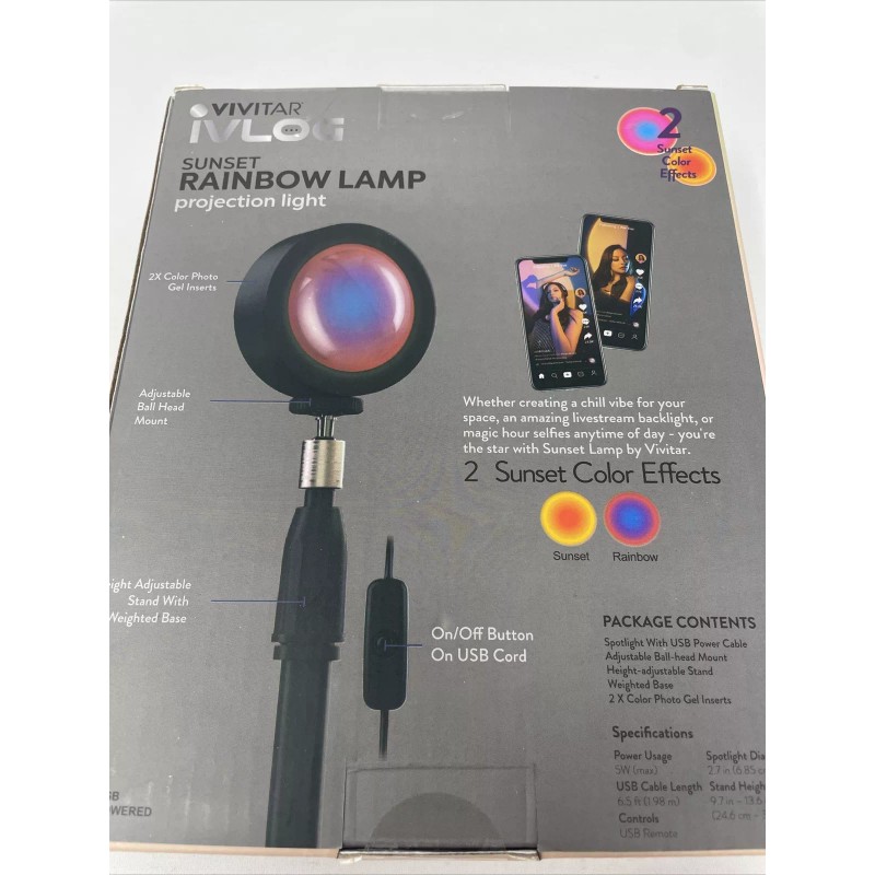 Vivitar Sunset Projector Lamp USB Rainbow LED Desk Night Light