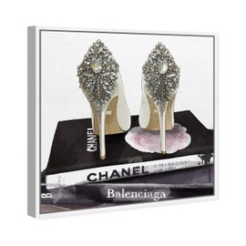 The Oliver Gal Artist Co. Fashion and Glam Framed Wall Art Canvas Prints 'My Trophies' Shoes Home Décor, 12" x 12", Black, Gray