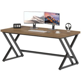 LVB Long Computer Desk, Big Industrial Home Office Desk, Large Metal Wood Writing Study Computer Table for Bedroom, Modern Executive Simple Gaming Work Desk for Student, Rustic Oak, 60 in