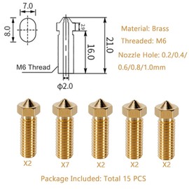 LANKEGU - Kit de 15 boquillas para Anycubic Vyper, impresora 3D, 7 boquillas de latón de 0,4 mm y 2 boquillas de latón de 0,2 mm, 0,6 mm, 0,8 mm, 1,0 mm para Anycubic Vyper, Kobra Plus, Kobra Max