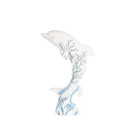 Deco 79 Polystone Dolphin Decorative Sculpture Curved Home Decor Statue with Blue Coral Patterns, Accent Figurine 7" x 4" x 12", White