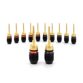 Deadbolt Flex Pin Banana Plugs for Spring Loaded Speaker Terminals, 6 Pairs Gold Plated Plugs