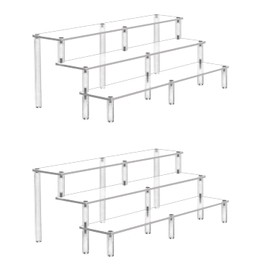 Acrylic Riser Display Shelf,3 Tier Display Riser for Amiibo Funko POP Figures,Display Stand Large Risers for Display Cupcake Perfume Organizer Cologne Makeup Collection Countertop Tabletop(2 PACKS)