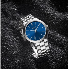 BUREI Men Watches Fashion Analog Stainless Steel Quartz Waterproof Watches for Men,Blue Silver