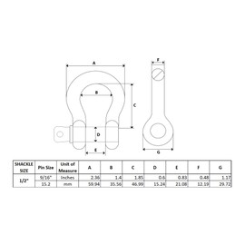 Hi-Gear 4 Pack 316 Stainless Steel Marine Bow Shackle, D Ring Screw Pin Clevis Heavy-Duty, 4,000 lbs Working Load Limit, Lifting, Rigging and Recovery, 1/2'' Diameter Shackle
