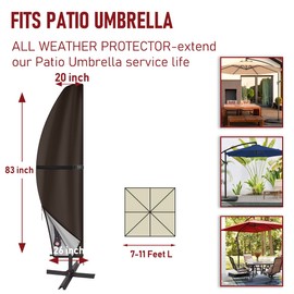 Patio Umbrella Cover Waterproof Outdoor Umbrella Cover Banana Parasol Cover for 9Ft to14Ft Cantilever Offset Umbrella (Brown, Fits Offset Umbrella 7.5 - 11.5 Feet)