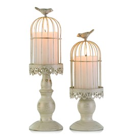 Sziqiqi Portavelas Decorativas para pájaros para Bodas, portavelas clásico, centros de Mesa para mesas, Juego de portavelas de Hierro para decoración del hogar, Marfil Envejecido