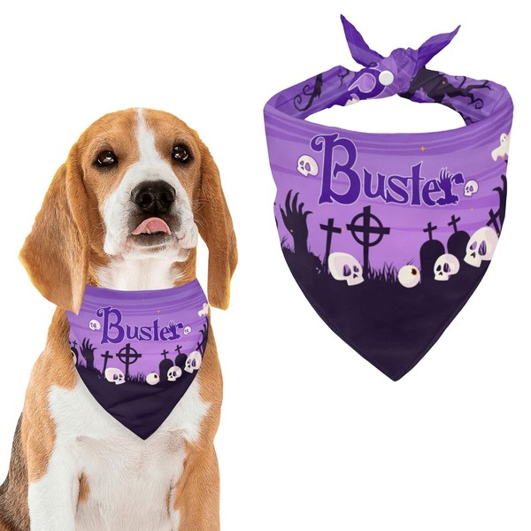Custom Halloween Dog Bandana,Personalized Adjustable Triangle Dog Scarf with Name,Halloween