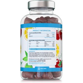 Iron Gummies with Added Vitamin C - 60 Natural Cherry Flavour Chewable Yummy Gummies - 2 Month Supply - efficient Absorption and gentler Digestion Formula