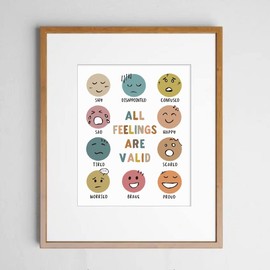 WCDHOR All Feelings Are Valid, School Counsellor Decor, Kids Therapist, Boho Classroom Wall Decor, Mental Health, Feelings Poster, Feelings Chart, Nursery Decor, Classroom Poster, Unframed (11X14 INCH)