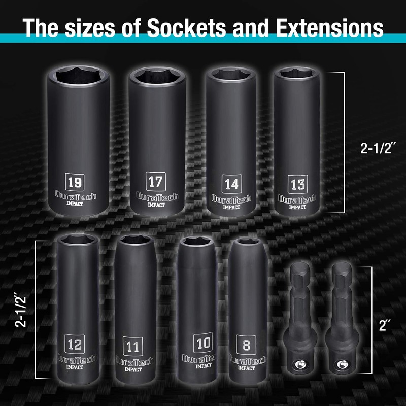 DURATECH 10 Piece 3/8 Inch Drive Impact Socket Set, Including
