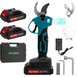 OnlyinNY Electric Pruning Shears, Portable Cordless Electric Scissors with 2 PCS Rechargeable 21V 2000mAh Lithium Batteries & 2 SK5 Blades, 1.2" Cutting Diameter, Pruner for Garden, Tree, Branch