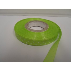 1 Roll of 10mm x 20 metres Satin Ribbon Apple Light Green with White Polka dot Spots 10 mm 1cm