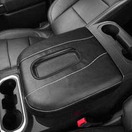 DEYTOP Center Console Cover for Silverado & Sierra 2019-2024 Accessories Console Armrest Cover for Yukon & Tahoe 2021-2024 Accessories (Black with White Stitches, 19-24 Full Floor Console)