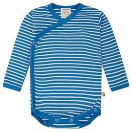 loud + proud Wrap Bodysuit Long Sleeve Striped Organic Cotton GOTS Certified, azure