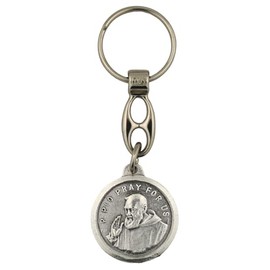Elegant silver-tone Padre Pio Keychain with Relic | Patron saint of stress relief | Catholic Keyring Accessory | Great Christian Gift for Confirmation or first communion