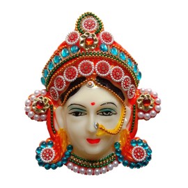 Handmade Hindu Religious Durga Maa Face Temple Decor, Hanging, Durga Puja Decoration Durga Face Wall Art, Goddess Sherawali Maa Durga Mahalakshmi Devi Face Mukhota for Margashirsha Puja S