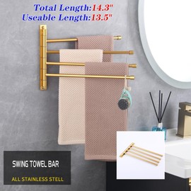 GERZWY Wall Mount Bath Towel Rack with 4 Arms Hanger Towel Holder Bathroom Swing Arm Towel Bars Organizer Stainless Steel Gold Finished HYG04-BE
