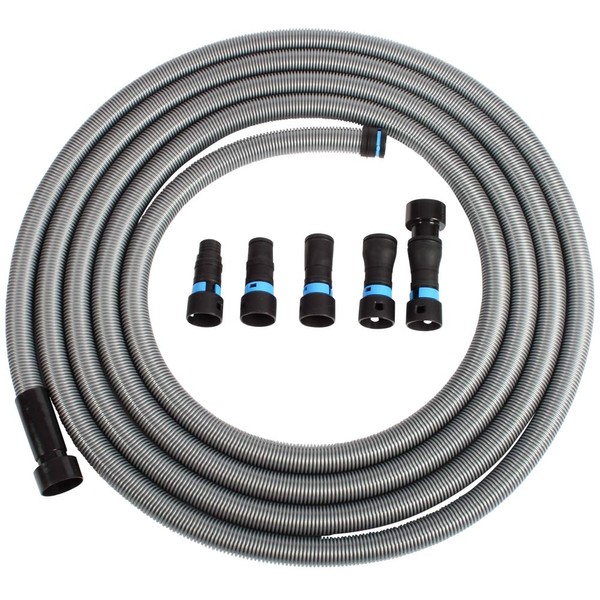 Cen-Tec Systems 94731 Quick Click 30 Ft. Hose for Home and Shop Vacuums with Expanded Multi-Brand Power Tool Adapter Set for Dust Collection, Silver