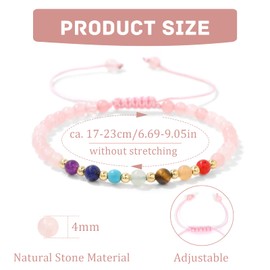 JENCVNL Chakra Bracelet, 7 Chakra Bracelet Real Stones 4 mm Gemstone Beads Bracelets Adjustable Yoga Bracelet Natural Stone Bracelet for Men and Women, Natural crystal stone, No Gemstone