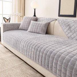 tianxinbaobei Velvet Couch Cover,Faux Fur Couch Cover,Anti Silp Plush Sofa Cover,Furniture Protector for Pets(Light Grey,70x70CM/28 x28/Armrest or Backrest Cover)