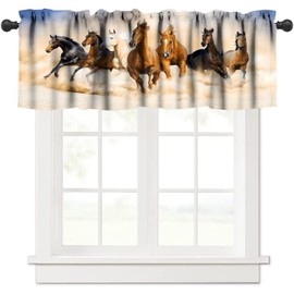 Horse Valances Curtains Horse Herd Running Windows Short Curtain Valance for Kitchen Living Room Bathroom Bedroom Farmhouse Decor with Rod Pocket, One Panel 54X18 Inches
