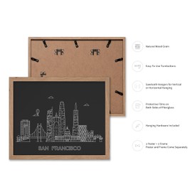 Poster Master San Francisco Poster - Skyline Print - Travel Art - City Art - Line Art - Drawing Art - Sketch Art - Abstract Art - Aesthetic Art - Living Room or Bedroom Decor - 8x10 Beige Framed