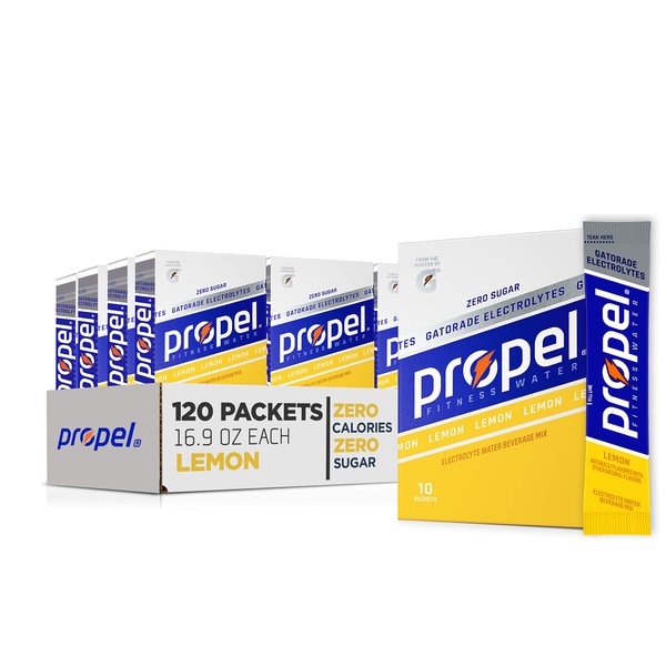 Propel Powder Packets, Lemon With Electrolytes, Vitamins and No Sugar, 10 Count (Pack of 12) - Packaging May Vary