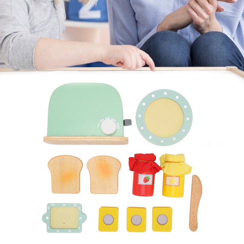 Toaster Toy Set Safe Durable Solidwood Round Edges Hand Eye