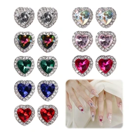 Heart Nail Parts, Set of 16, Nail Stones, Rhinestones, Cute, Large, Glitter, 3D, Cute Heart Shape, DIY Nail Decorating and Clothing