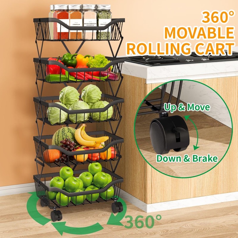 Newzealkids Fruit Vegetable Storage Basket 5 Tiers Stackable Metal Wire