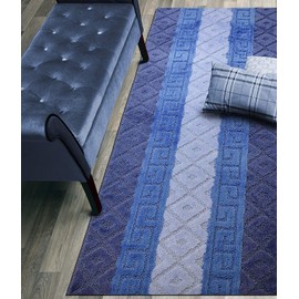 Custom Size Hallway Runner Rug, Slip Resistant, 26 Inch Wide X Your Choice of Length, Meander Blue, 26 Inch X 25 feet