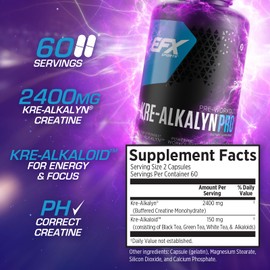 EFX Sports EFX Sports Kre-Alkalyn Pro | pH Correct Creatine Monohydrate Pill Supplement | Muscle Building Pre Workout for Men & Women