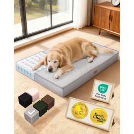 OhGeni Orthopedic Waterproof Dog Bed for Large Dogs, Machine-Washable Removable Cover in Easy-Clean Fabric, High Density Foam & Easy-Carry Handle, Suitable for Crate, 41 inch (Gray)