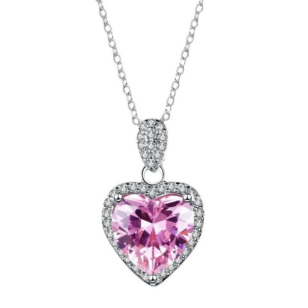 925 Sterling silver Heart-Shaped Pink Pendent Necklace for Women,925 sliver