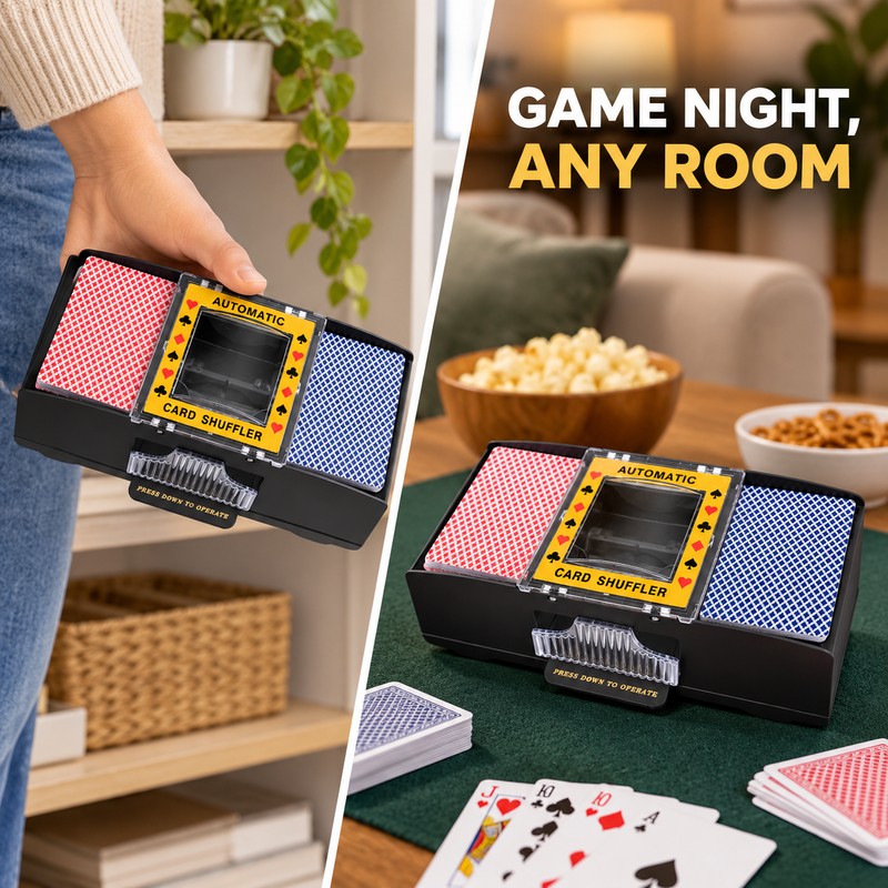 Automatic 2-Deck Card Shuffler, Battery Operated Electric Playing Card Shuffle