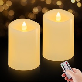 ASLDOIWEH 3x4 Flickering Flameless Candles Set of 2, 2AA Battery Life 600 Hours Battery Candles Flickering with Timer,4 inch Flameless Candles with Remote for Indoor/Outdoor, White