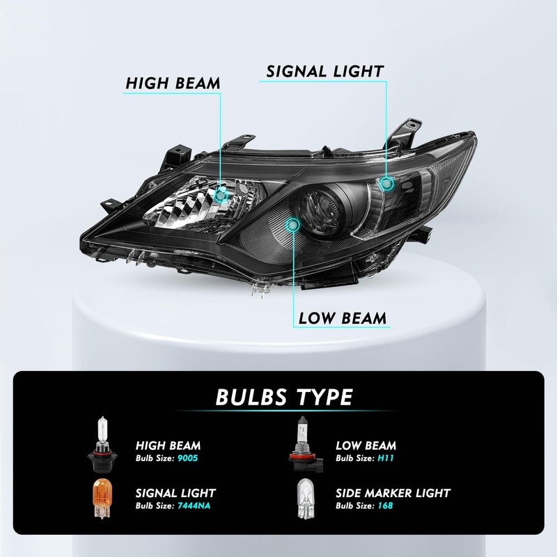 TUSDAR Compatible with 2012-2014 Toyota Camry Headlight L/Le/Xle/Hybrid/SE Assembly Driver