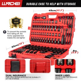 LLNDEI 1/4 & 3/8 Inch Drive Impact Socket Set, 186 Pieces Metric and Standard Full Sockets, CR-V Deep & Shallow Sockets Tool Set with Ratchet Wrench Handle, Spark Plug Socket, Bits for Mechanic