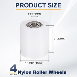 sourcing map 4Pcs Nylon Roller Wheel with Bearings, 3/8" Bore x 1-13/16" Width x 2" Length, CNC Guiding Wheel Flat Belt Idler, Nylon Pulley (White)