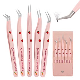 EKYSSO Lash Extension Tweezers Set, 5 Pcs Eyelash Tweezer, Precision Lash Tweezers for 2D-6D Volume & Individual False Lashes Extensions