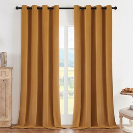 Joydeco Mustard Yellow 100% Blackout Curtains 72 Inch Curtains 2 Panels Set, Black Out Curtain for Bedroom, Grommet Heavy Luxury Thermal Insulated Velvet Curtains for Living Room Theater, 52W x 72L