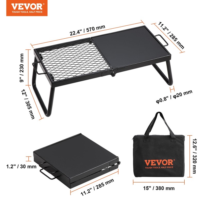 VEVOR Folding Campfire Grill, Heavy Duty Steel Mesh Grate, 22.4"