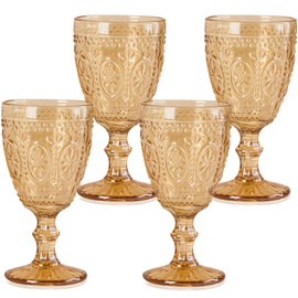 abrwyy Amber Wine Glasses set of 4, Amber Goblets, Vintage Drinking Glassware, Colored Glassware Set for Party, Home & Wedding