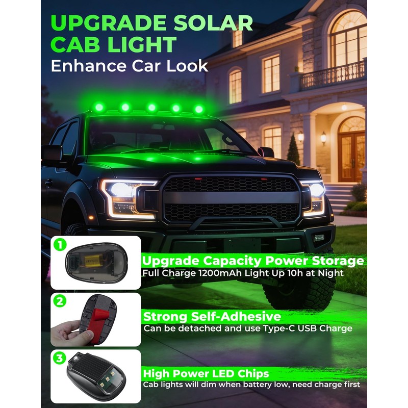 Miisiya Wireless Solar Cab Lights for Trucks Waterproof Solar Powered