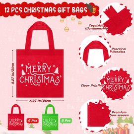 Kolldenn Merry Christmas Goodie Treat Gift Bags with Handles Bulk Non Woven Reusable Red Green Storage Bag for Christmas Party Present Wrapping