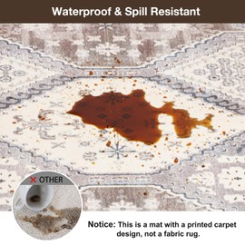 ZPAI Floor Mat for Home 5×7ft, Easy Clean Plastic Rug-Like Pattern Area Mat for Living Room, Waterproof Vinyl Area Rug for Under Kitchen Table, No Slip Soft Vintage Rug for High Traffic Area (White)