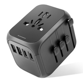 Travel Plug Adapter Worldwide 25 W, Travel Adapter with 2 USB and 2 USB C, Quick Charge Universal Travel Plug for UK, USA, Europe, Australia, Germany, Thailand